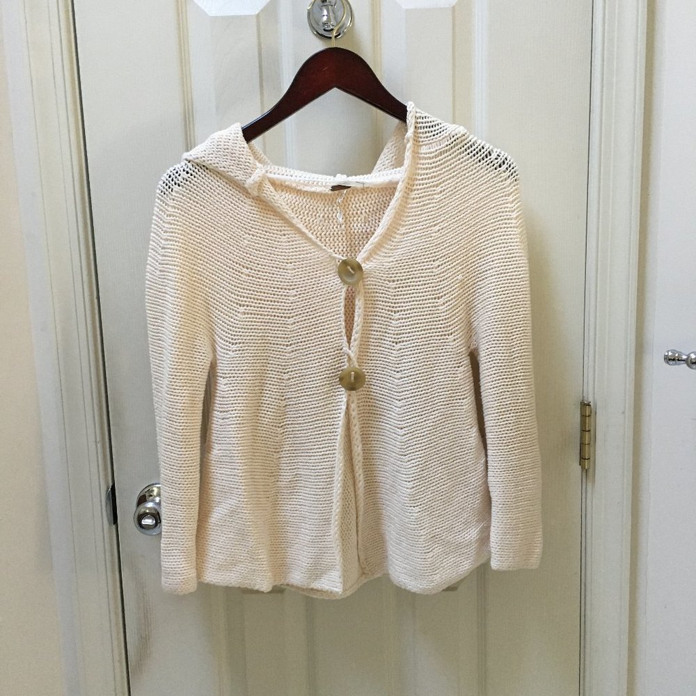 Free People Cream Hooded Knit Button Sweater Size XS
